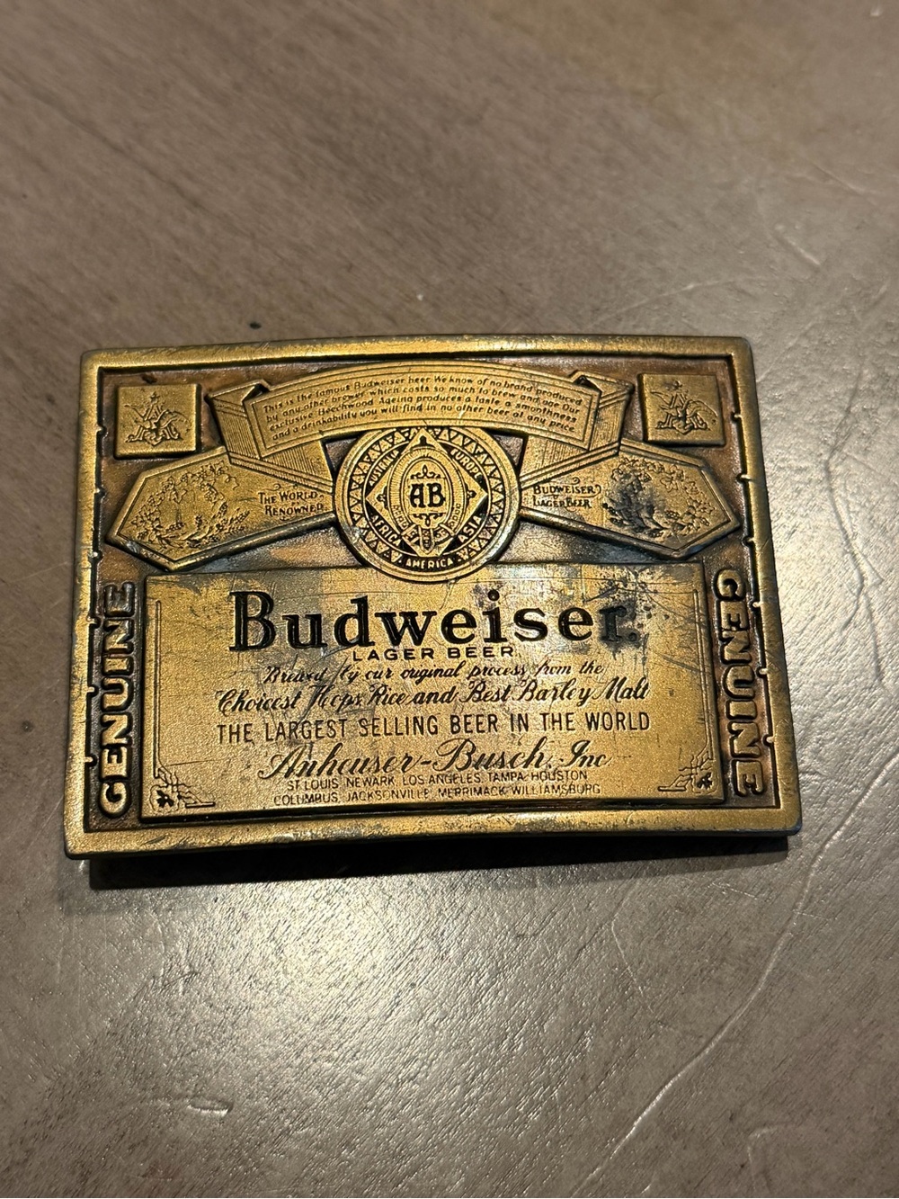 Vintage Budweiser Belt Buckle Indiana Metal Craft Anheuser Busch Beer Brass Tone